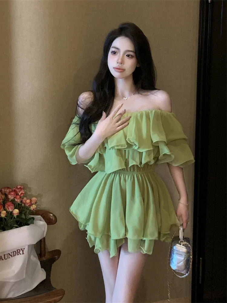 BXOXO Dresses Women Off Shoulder Slash Neck Ruffles Sexy Spring Summer Patchwork Solid Loose Elegant Mini Dress Ladies Fashion