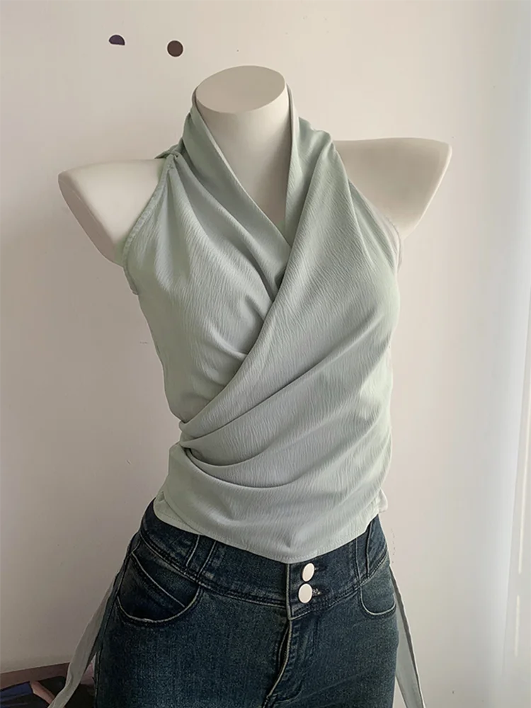 Bxoxo Sexy Bandage Slim Tanks Women Fashion Casual V Neck Design Halter Tanks Korean Retro Streetwear Female Summer Elegant Tops