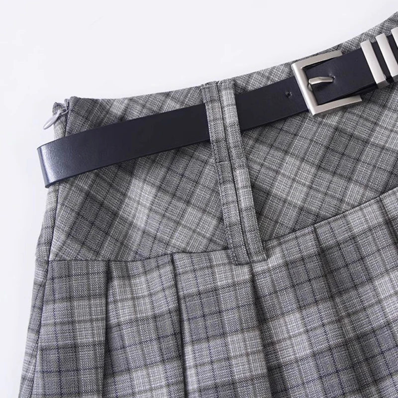 Bxoxo Vintage Plaid Women Pleated Skirts Y2K High Waist Preppy with Belt Mini Skirts Spring Korean All Match Ladies A Line Skirts New