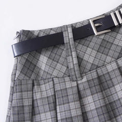 Bxoxo Vintage Plaid Women Pleated Skirts Y2K High Waist Preppy with Belt Mini Skirts Spring Korean All Match Ladies A Line Skirts New