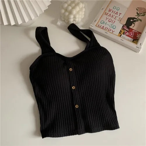 Bxoxo Women Summer Elastic Tank Top Crop Camisole Sleeveless T Shirt Spaghetti Vest Knitted Camis Female Vest Tops White Black