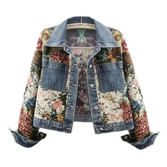 Bxoxo Spring Autumn New Printing Short Denim Jacket Women Fashion Loose Leisure Coat Patchwork Button Vintage Outerwear Female