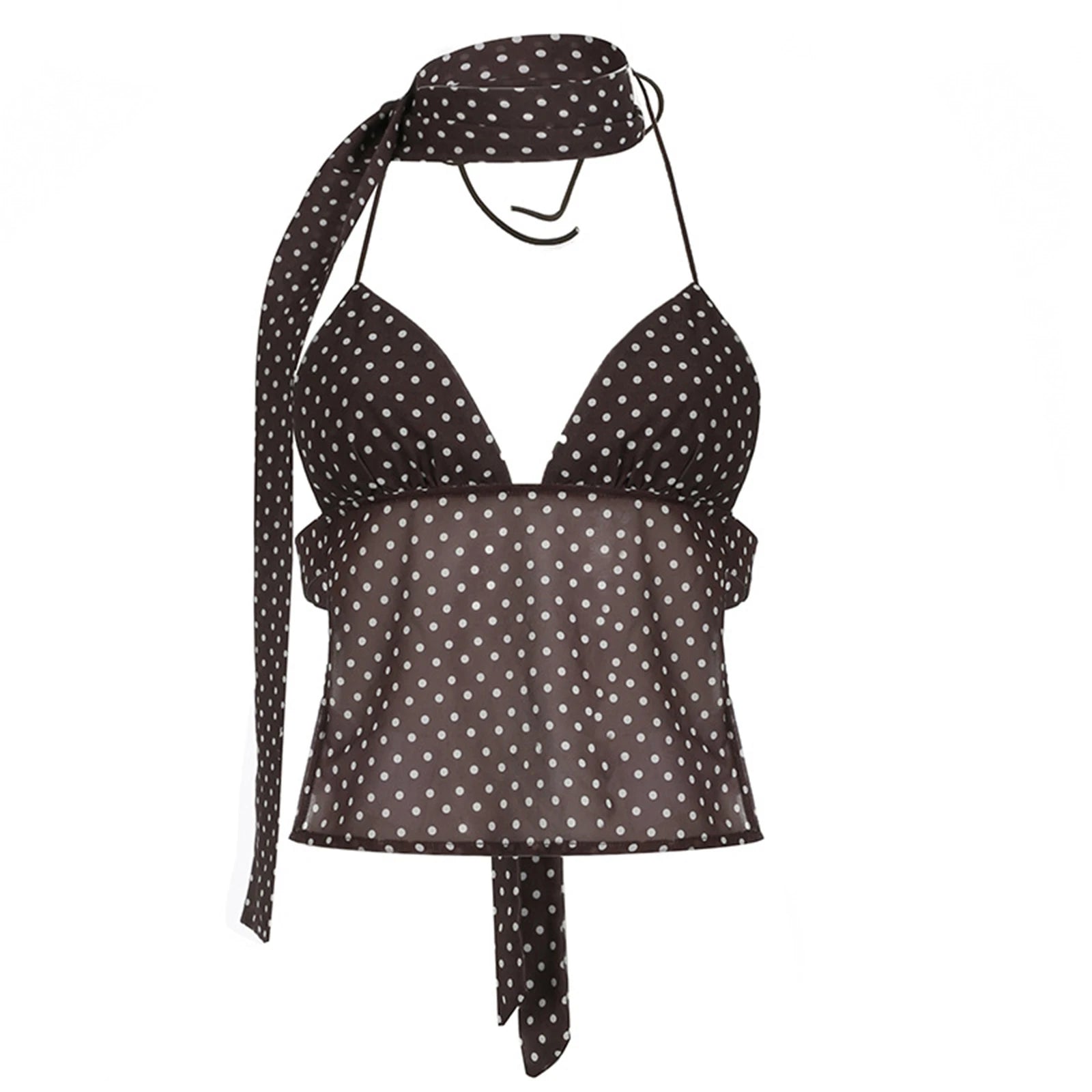 BXOXO Women Polka Dot Camisole Top Y2k Halter Neck Backless Cami Tank Top Sexy Coquette Going Out Crop Tops with Scarf