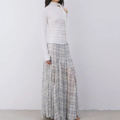Bxoxo Gentle Checkered Fish Tail Skirt Semi-Transparent Soft Tulle Design Asymmetrical Half-length Polyester Fiber Grid Pattern