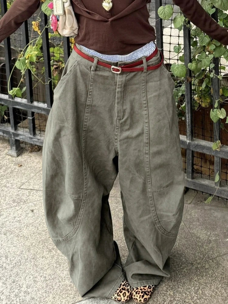 Bxoxo Y2K Vintage Women Cargo Pants Harajuku Oversized Wide Leg American Retro Pants Baggy Casual Summer Thin Trousers Gyaru