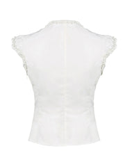 BXOXO Women's Button Down T-Shirts Cap Sleeve Crew Neck Cross Tie-up Front Lace Trim Tops