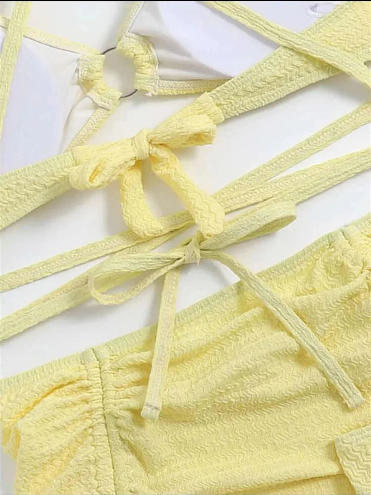 Bxoxo Sexy Yellow Bikini Women Solid Halter Ring Linked Criss Cross Cover Up 3 Piece Swimsuit 2024 Bathing Suit Ruffles Skirt Swimwear