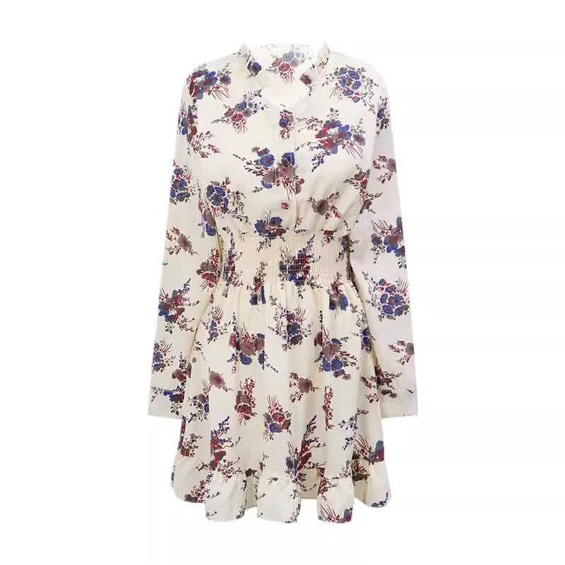 BXOXO Long Sleeve Elegant Floral Chiffon Dresses for Women Summer Autumn Korean Mini Dress Fashion Tunics Light vestido