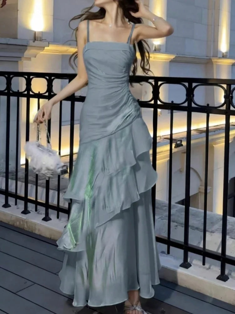 Bxoxo Women'sSexy Ruffles Elegant  Mermaid Dresses French Princess Slim Fit Zipper Party Long Dress 2025 New Fashion Prom Evening Robe