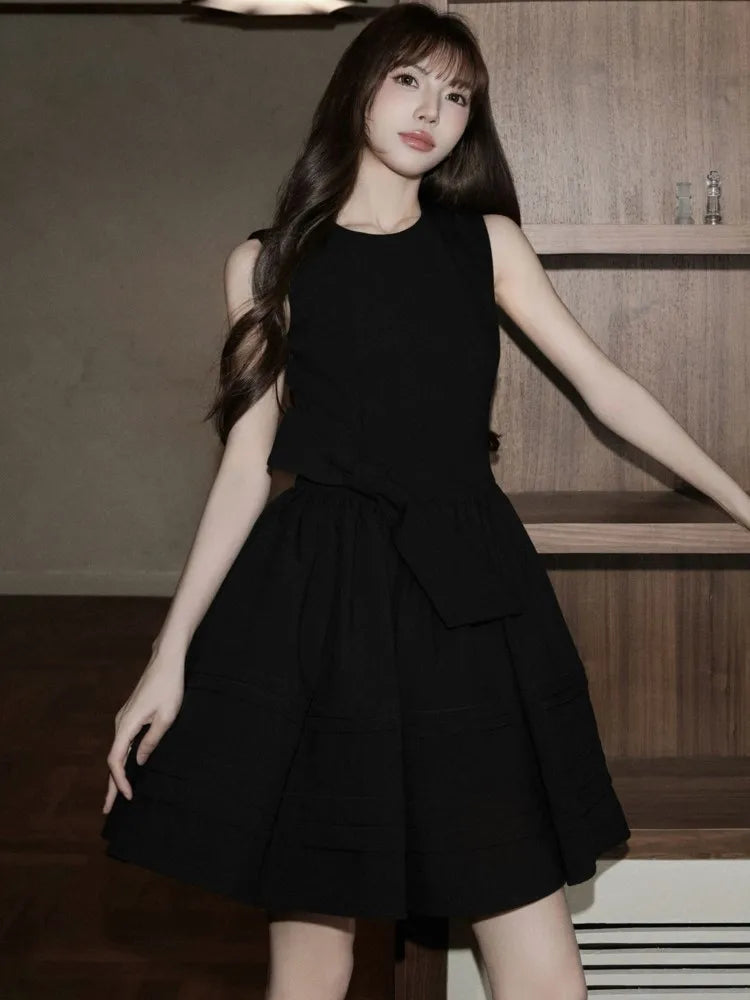 Bxoxo Elegant Vintage Style Dresses For Woman Summer French Lace-up Slim Waist O-Neck Party Evening Dress Fashion 2025 New Causal