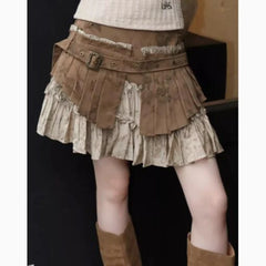 BXOXO New wasteland style street fashion ins retro old heavy industry depressed two-piece pleated women skirt goth skirt