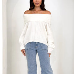 BXOXO Elegant Womens Off Shoulder Sweaters Casual Oversized Batwing Sleeve Sweatshirt Fall Pullover Knit Tops Blouse Outwear