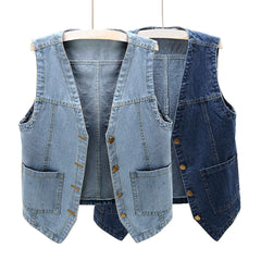 Woman Jacket Vest Spring Summer Vintage Denim Vest Women's Short Loose Sleeveless Coat Vest Blue Casual Tops Chaleco Mujer