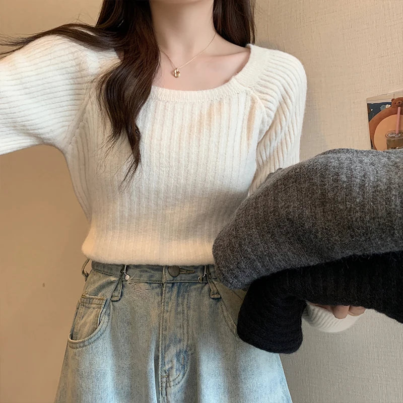Bxoxo Autumn Winter Loose Women Sweaters Casual Soft Long Puff Sleeve Pullovers Jumpers Knitwear Basic Sweater For Women Tops