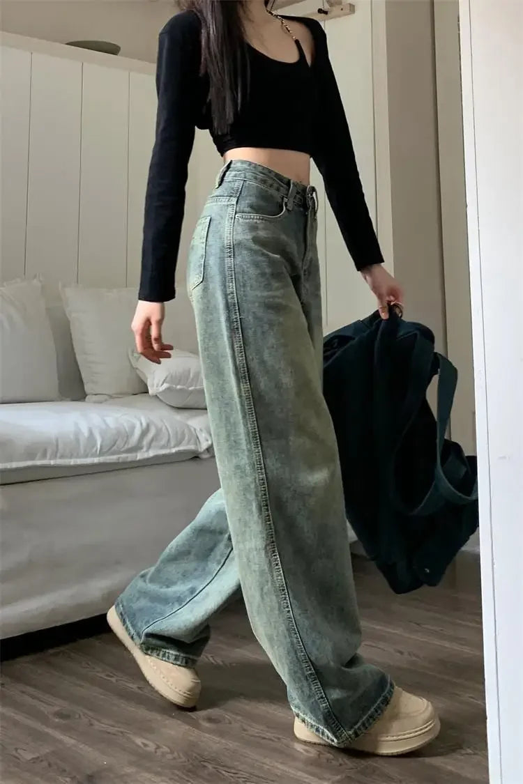 Bxoxo Vintage High-waisted Slimming Jeans American Style Casual Bell Bottoms Versatile Straight-leg Long Pants For Women