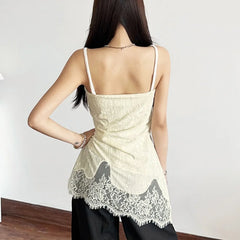 Bxoxo Lace Patchwork V-Neck Camis Women Y2K Summer Sexy Spaghetti Straps Sleeveless Tank Korean Fashion Irregular Female Vest