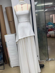 BXOXO  Elegant Strapless Sexy Maxi Dress For Women Gown With Scarf Off-shoulder Sleeveless Backless Split Beach Long Dress