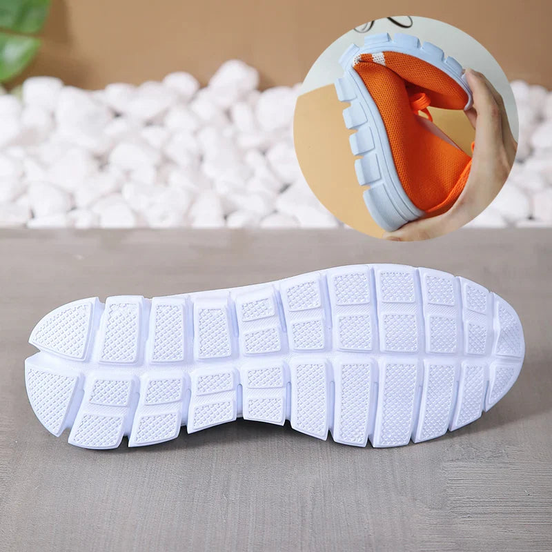 BXOXO Mesh Knitted Striped Flats Shoes for Women Summer Lace Up Casual Sneakers Woman Breathable Soft Sole Loafers Plus Size 43
