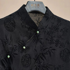 Bxoxo Retro Thin Shirt New Chinese Style Cheongsam Top Black Jacquard Short Sleeve T-shirt Summer Mature Fashion Women's Clothing