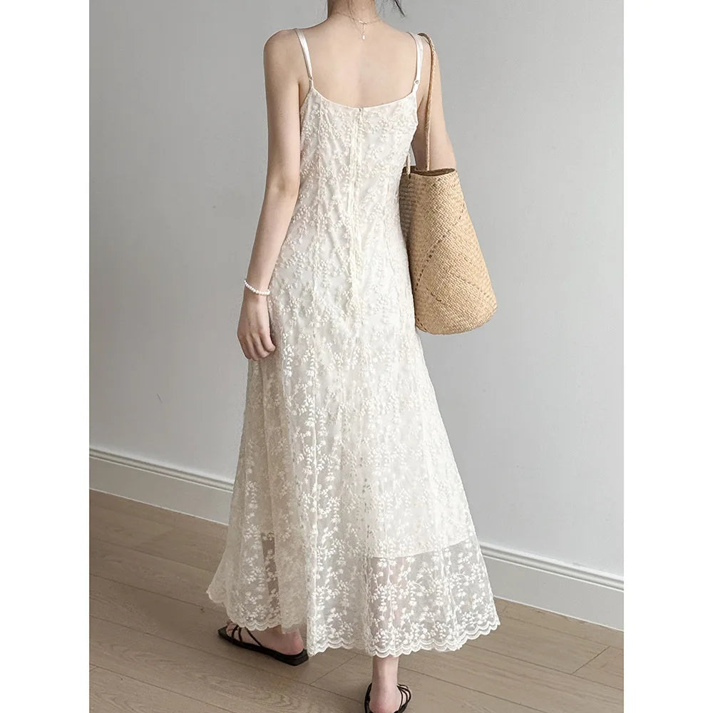 BXOXO New women's suspender dress French lace high-end temperament heavy industry embroidery [1-YS]
