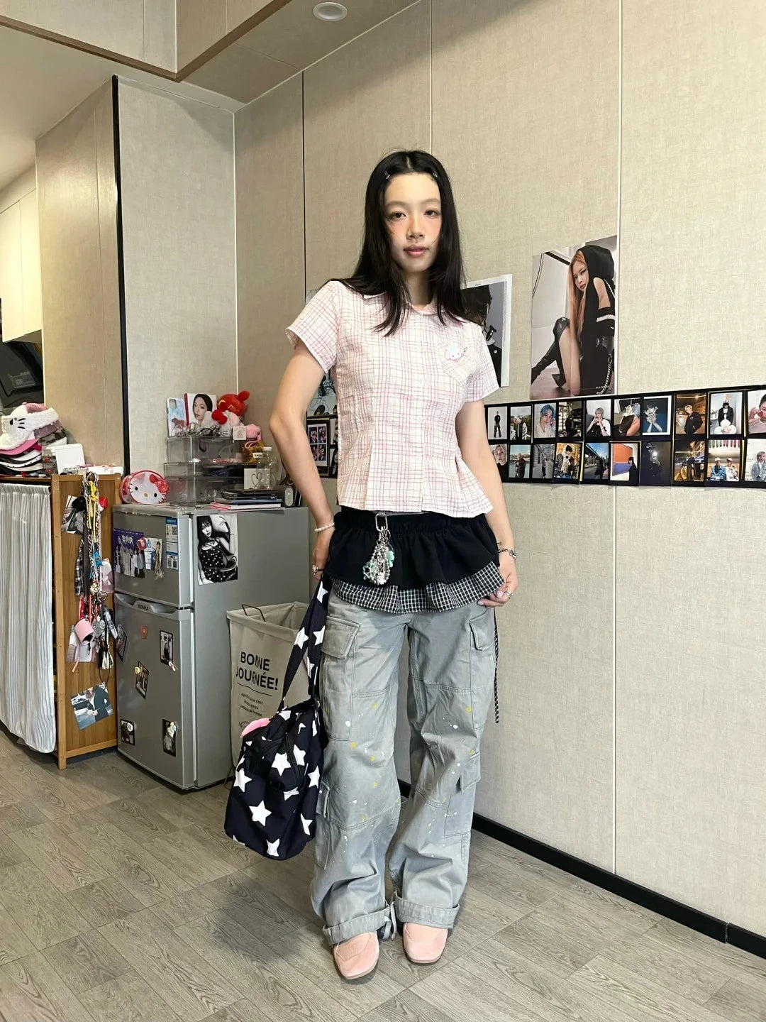 Bxoxo Y2k Japanese Plaid Shirt Women Short Sleeve Pocket Slim 2000s Aesthetic Crop Tops Summer Vintage Blouse And Shirt Retro