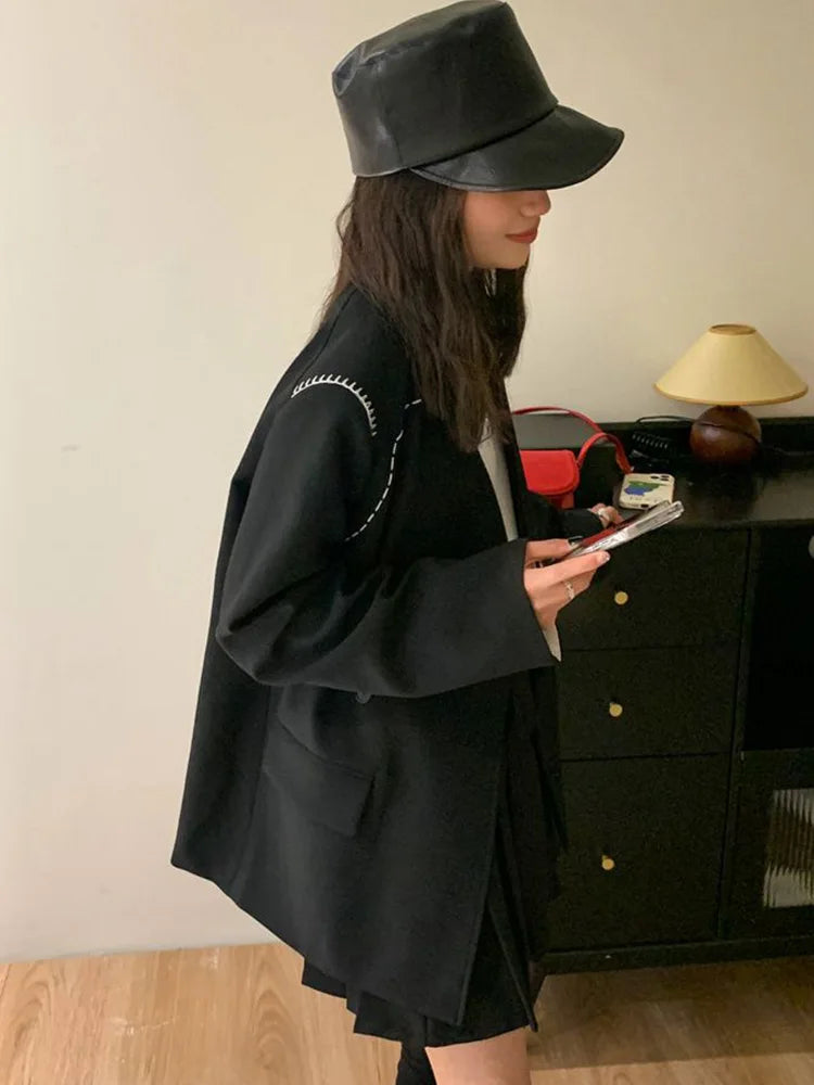 Bxoxo Streetwear Loose Purple Blazer Women Long Sleeve Casual Oversize Suit Coats Fashion Fall New Korean Female Design V Neck Outwear