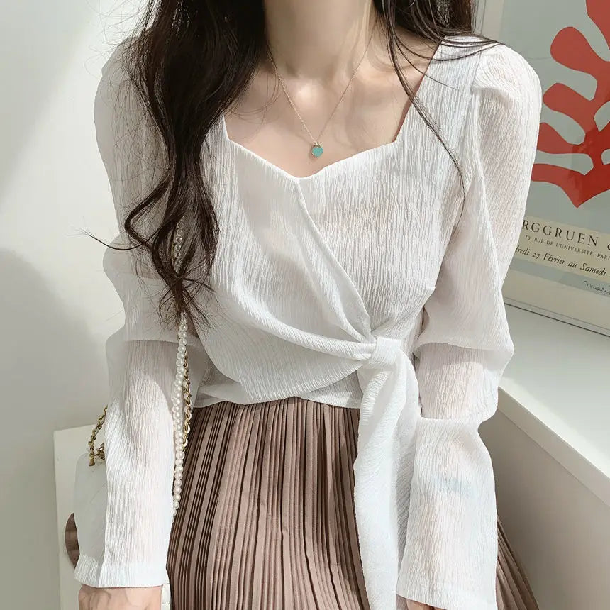Bxoxo Tops for Women Elegant Social Clothes Korean Style Womens Shirt & Blouse Spring Long Sleeve White Chic Streetwear S Pretty Cute