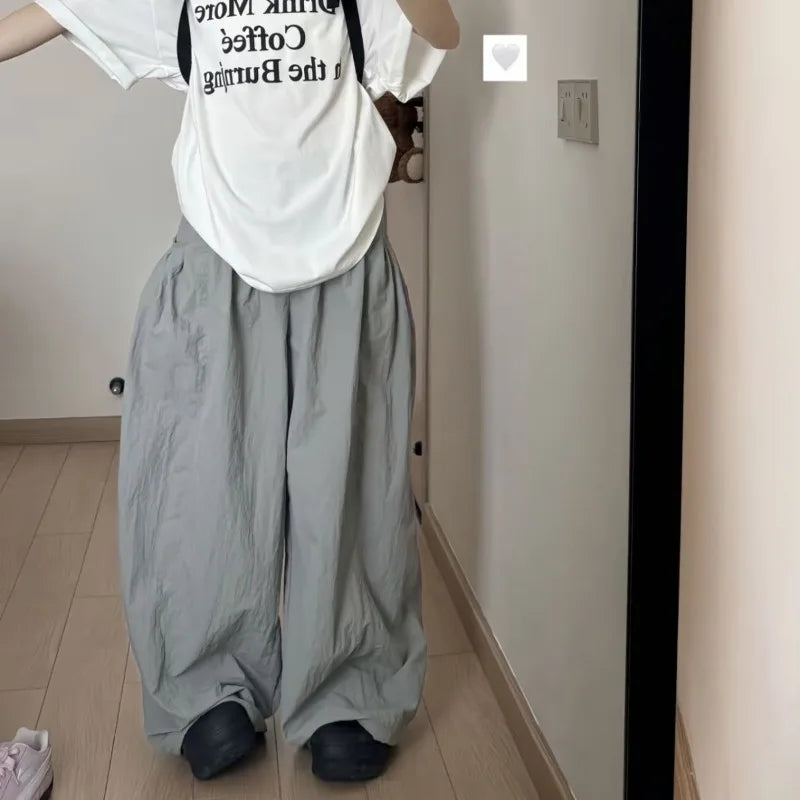 Bxoxo Gary Oversized Women Cargo Pants Wide Leg Elastic High Solid Color Korean Fashion Baggy Trousers Grunge Streetwear
