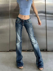 BXOXO Women's Low Waisted Micro Flared Narrow Jeans Summer New Casual Slim Retro Blue Denim Pants Female Sexy Bell-bottoms Trousers