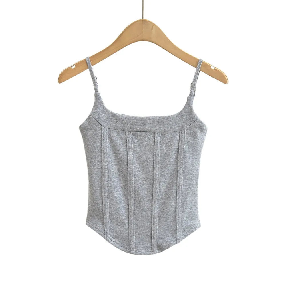 Bxoxo Sexy Spaghetti Straps Cotton Vest Women Summer Korean Solid Slim Sleeveless Camis Y2K Fashion Patchwork Female Crop Tops
