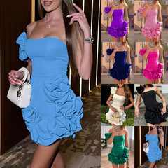 BXOXO Women Mini Dress Sexy Strapless Sleeveless Ruffles Dresses High Waist One Shoulder Elegant White Temperament Bodycon Vestidos