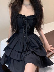 BXOXO Gothic Goth Harajuku Sexy Slip Dress Ruffles Y2k Streetwear Dark Punk Cake Dresses Party Korean Fashion 2023 Summer