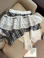 Bxoxo Y2K Plaid Patchwork Skirt Women Vintage Casual High Waist Streetwear Mini Skirts Retro Harajuku American Irregular Skirt