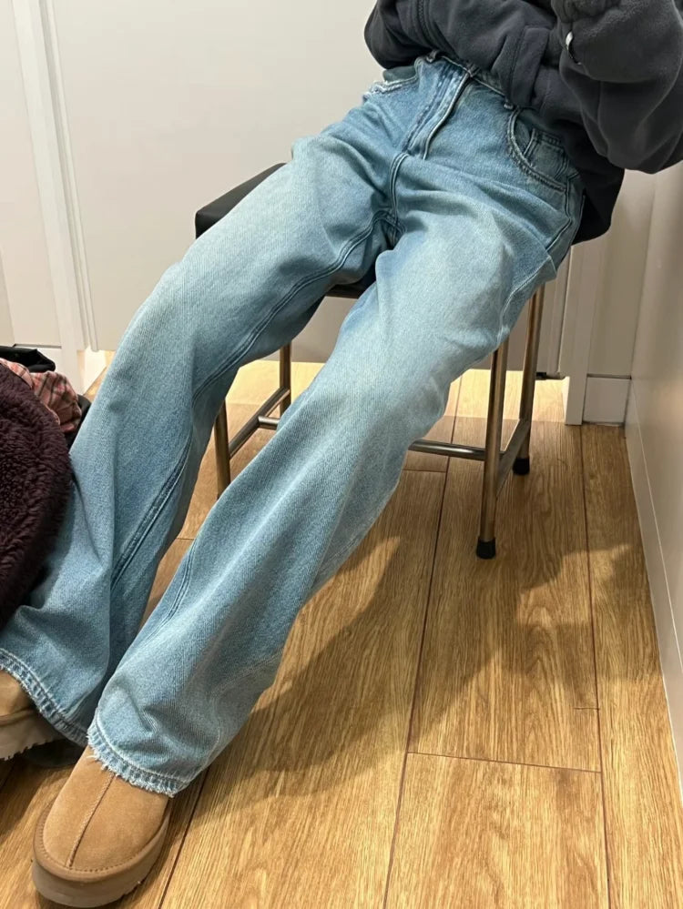Bxoxo Streetwear Female Trousers Wide Leg Jeans for Women Blue High Waisted Jeans Women's Denim Pants Y2k Women's Clothing