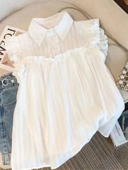 Bxoxo Elegant Sweet White Shirt Women Casual Ruffles Flying Sleeve Blouse Summer Cute Loose Design Female All Match Vintage Tops