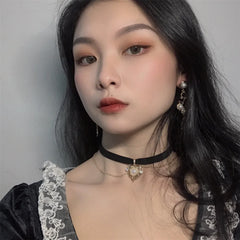 BXOXO Vintage Velvet Chain Choker Necklace Gothic Heart Imitation Pearl Pendant Collar Women Clavicle Chain Necklace Party Jewelry