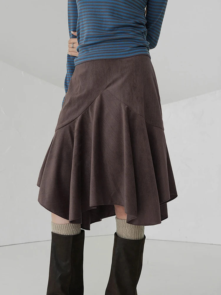 Bxoxo Vintage Straight Skirt Women Irregular High Waist Y2K Retro Casual Streetwear Knee-Length Midi Skirts Harajuku Korean