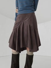 Bxoxo Vintage Straight Skirt Women Irregular High Waist Y2K Retro Casual Streetwear Knee-Length Midi Skirts Harajuku Korean