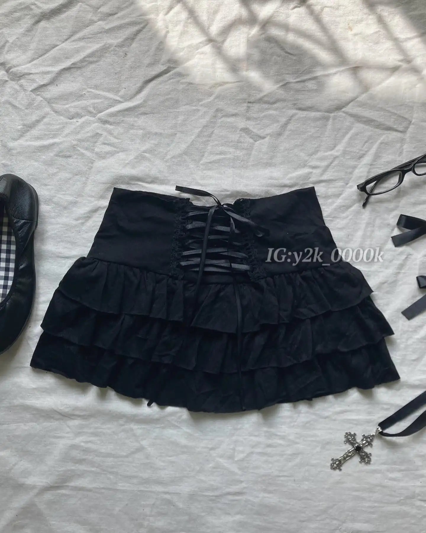 BXOXO Vintage Y2K Harajuku All-match Casual Women's Skirt Emo Girls Punk Hip-hop Rock Fashion Lace Bow Chic Aesthetic Sweet Mini Skirt