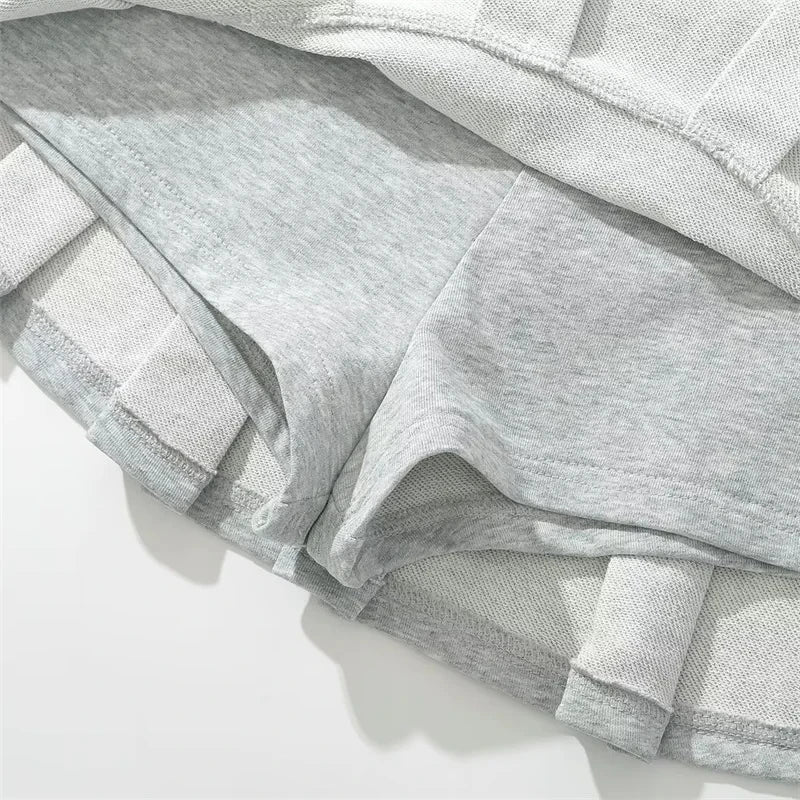 Bxoxo Terry Fabric Y2K Mini Skirt Women Low Waist Wide Pleat Light Grey Sexy Vintage A-line Pleated Skirt Casual Skort Summer