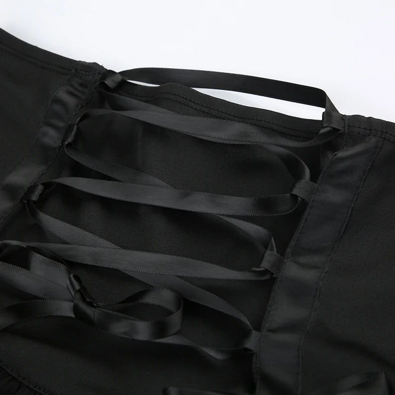 Bxoxo Goth y2k Skirt Women Elegant Low Waist Bowknot Lace Trim Pleated A-line Skirt Halloween Fairycore Skirts Streetwear