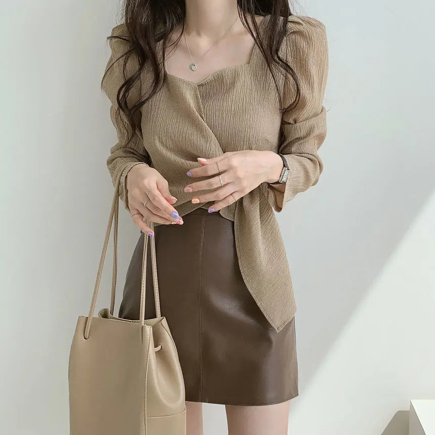 Bxoxo Tops for Women Elegant Social Clothes Korean Style Womens Shirt & Blouse Spring Long Sleeve White Chic Streetwear S Pretty Cute