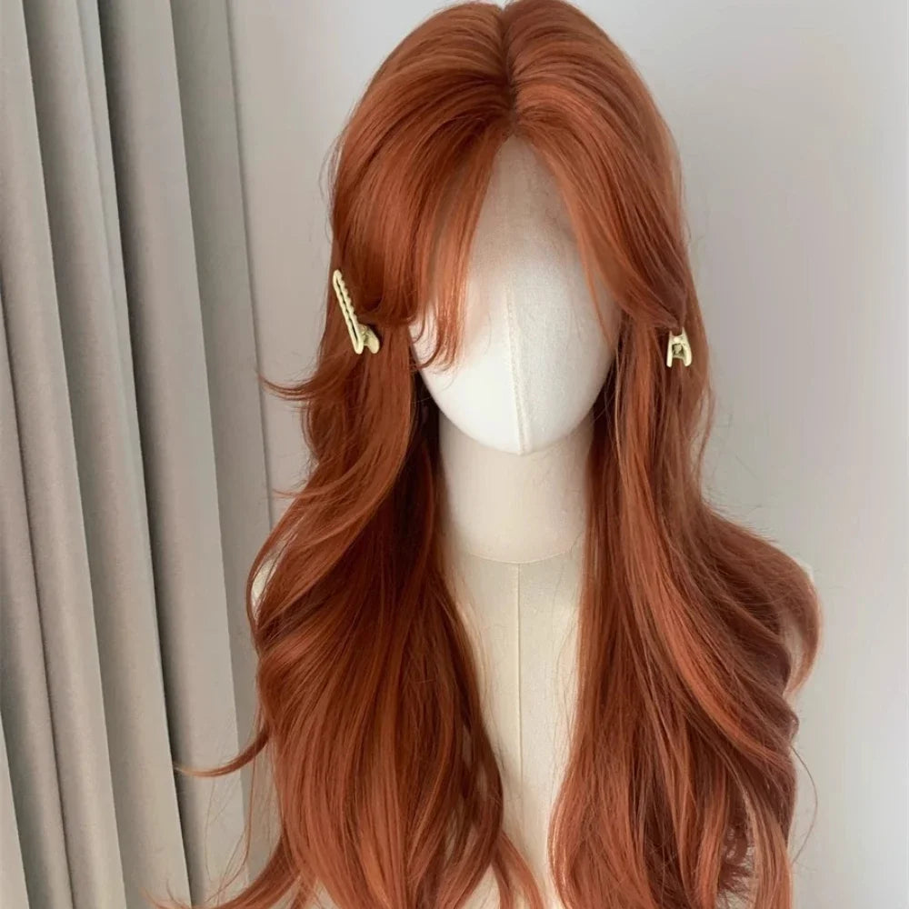 BXOXO Orange Wig for Women Lace Front Big Wave Curly Long Hair for Cosplay Daily Use 24inch Pumpkin Color Halloween Wigs