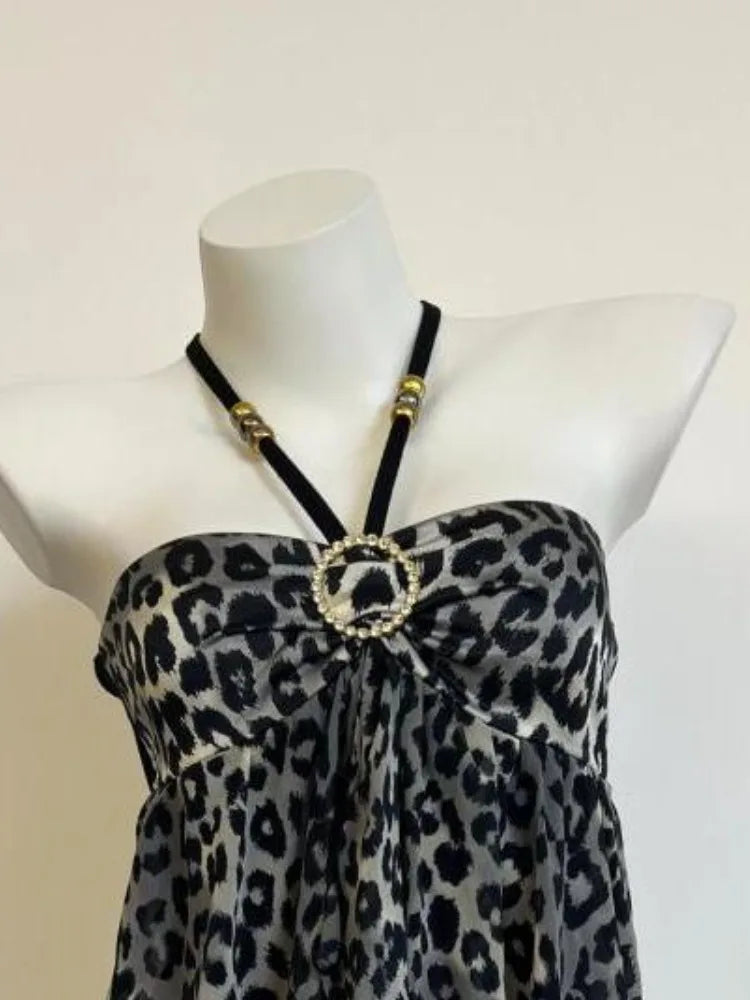BXOXO Women Clothing Summer Crop Tops 2024 Ropa Mujer Halter Backless TLoose Vest Sweet Korean Camis Korean Leopard Print Sexy Tanks