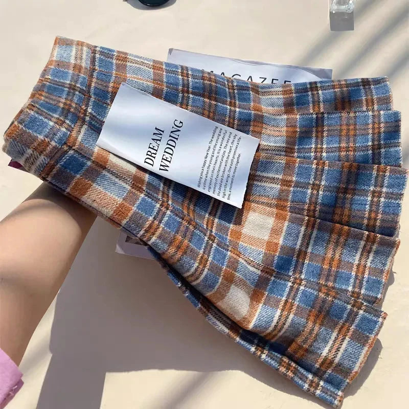 Bxoxo Plaid Woolen Pleated Skirts for Women Fall Winter High Waist Preppy Warm Mini Skirts Lady Fashion Korean All-Match A Line Skirts