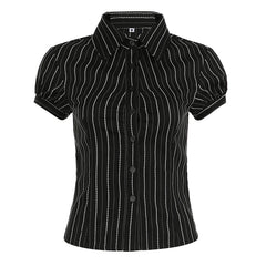Bxoxo Y2k Aesthetics Pleated Shirt Fairycore Lace Up Blouse Trashy 2000s Style V-neck Shirt Irregular Japanese Harajuku 90sFashion Chic Stripe Slim Summer Blouse Women Tops Short Sleeve Buttons-Up Shirt Cardigan Y2K Aesthetic