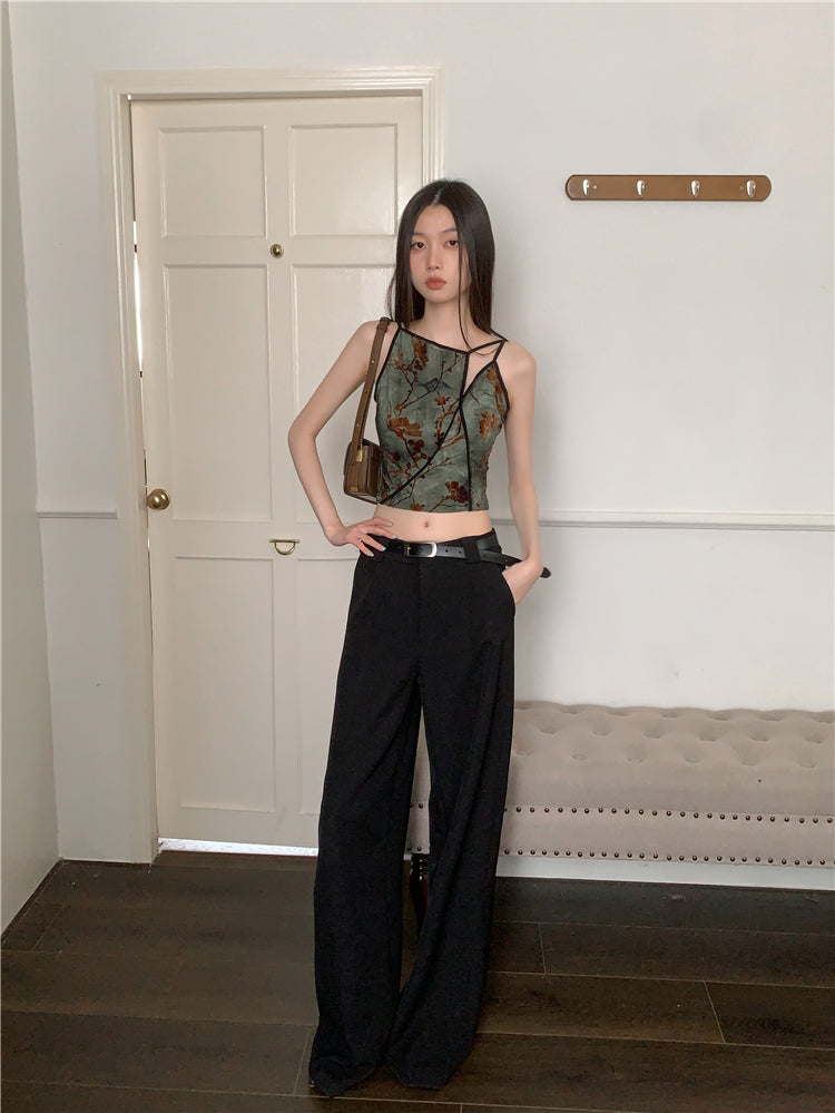 Bxoxo Flocking Floral Vintage Crop Cami Top For Women 2024 Sleeveless Flower Green Tops Designer Clothes Luxury