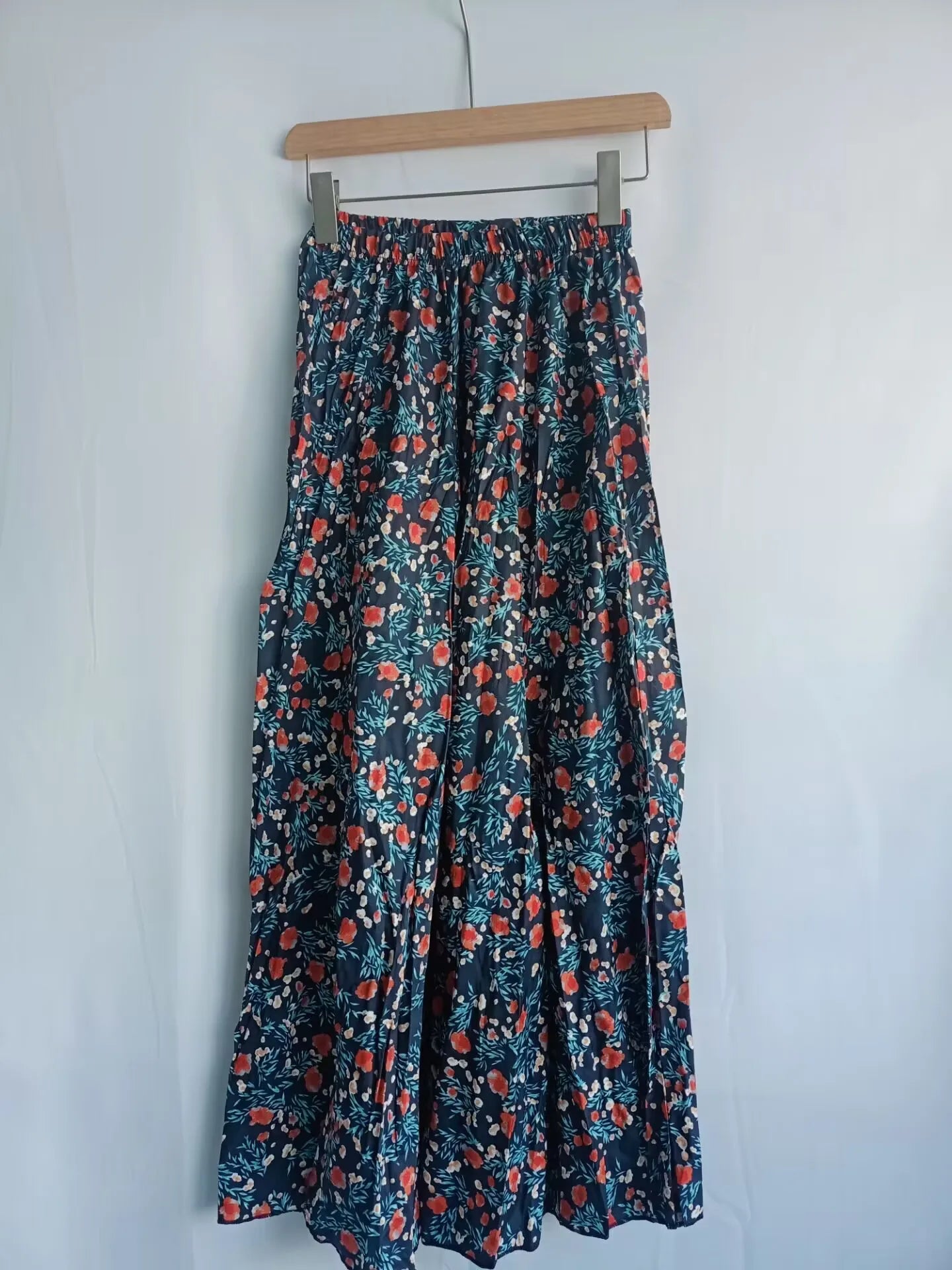 BXOXO Vintage Blue Flower Print Skirt for Women Summer New High Waist A-line Skirts Lazy All-match Mid-length Loose Faldas Mujer