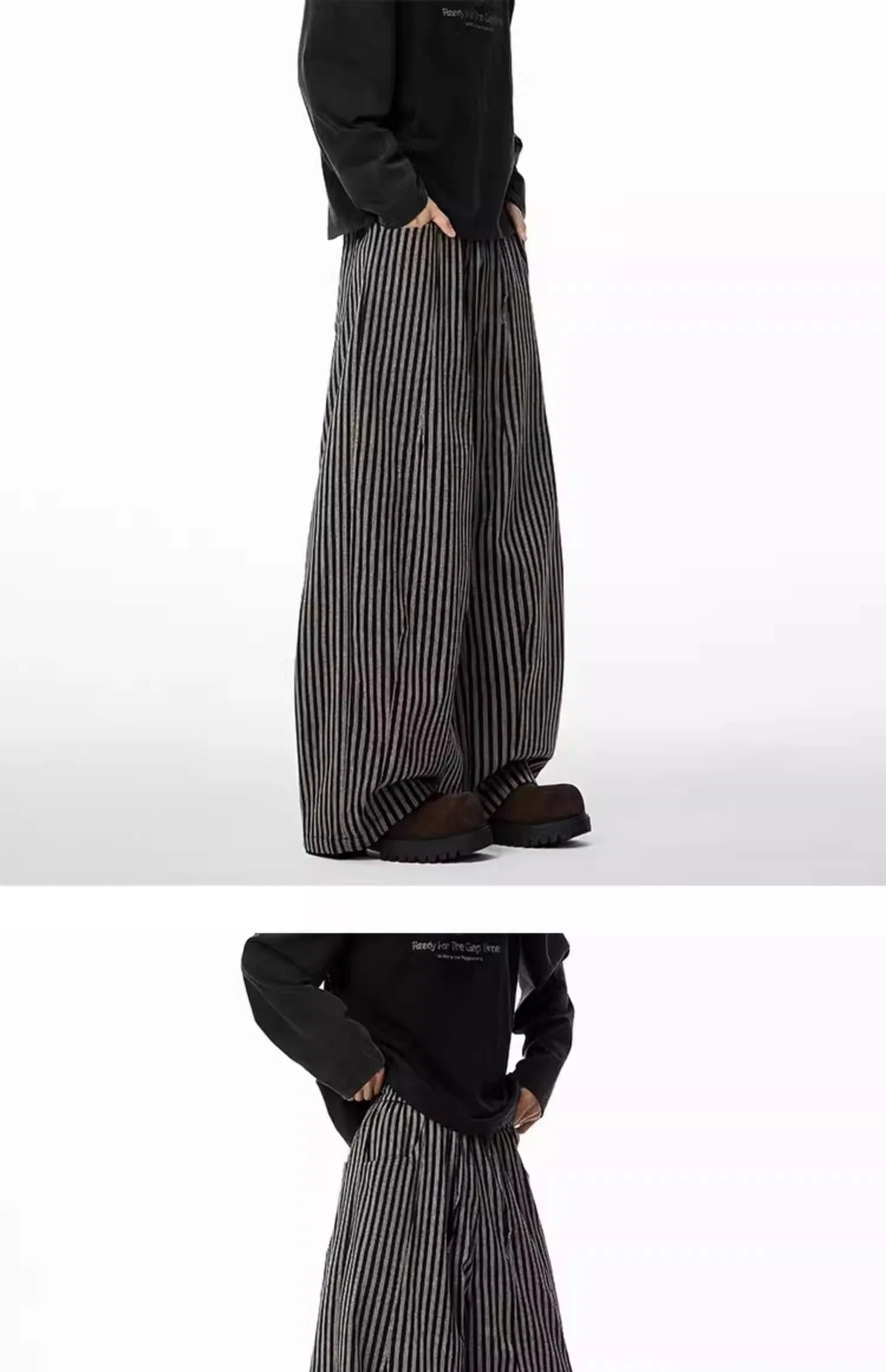Bxoxo Women's Black Gothic Striped Long Pants Baggy Sweatpants Harajuku Y2k Emo Vintage Oversize Trousers Japanese 2000s Style Clothes