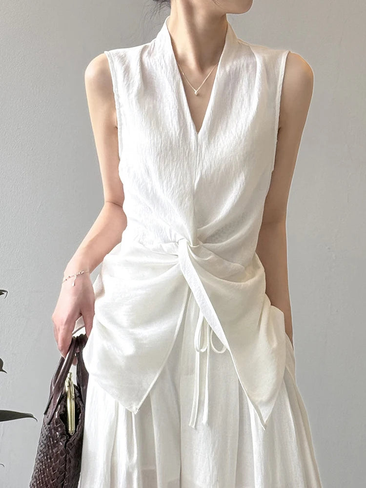 Bxoxo Vintage V Neck White Tanks Women Casual Streetwear Retro Slim Tanks Simple Retro Elegant Sleeveless Female Design Tops New